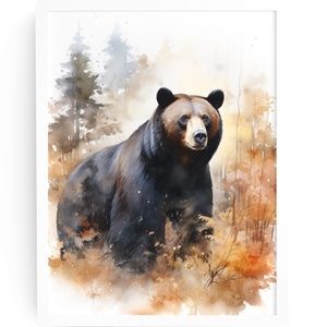 Watercolor Black Bear Portrait Wall Art Illustration Print Poster Unframed